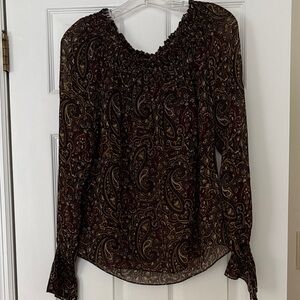 LOFT Paisley Print Blouse in Rich Brown and Black